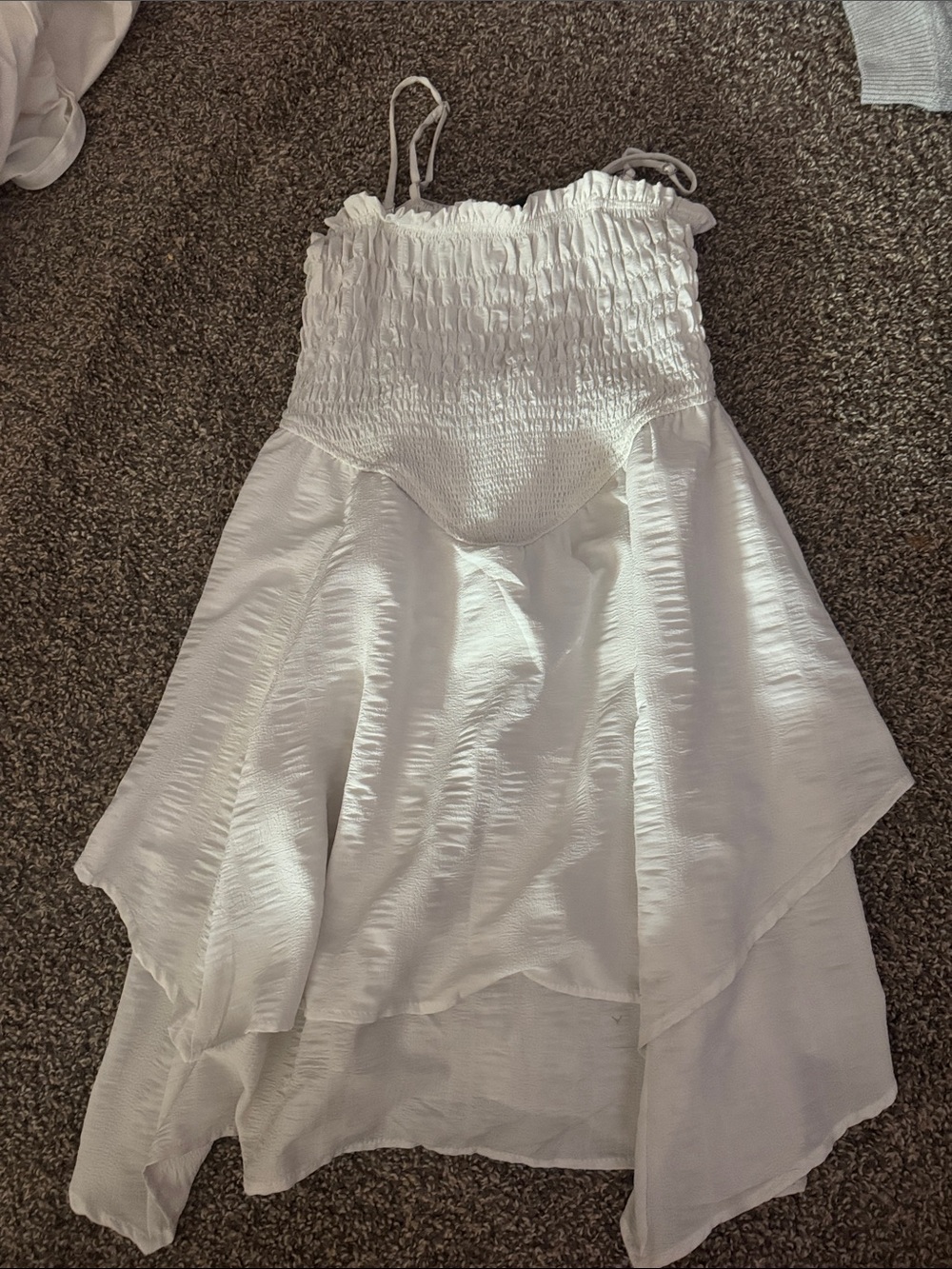 White Smocked Sundress with Asymmetrical Hem